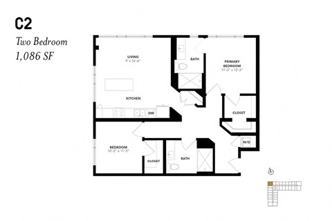 Floor plan for 2 beds, 2 baths, 1123 sqft